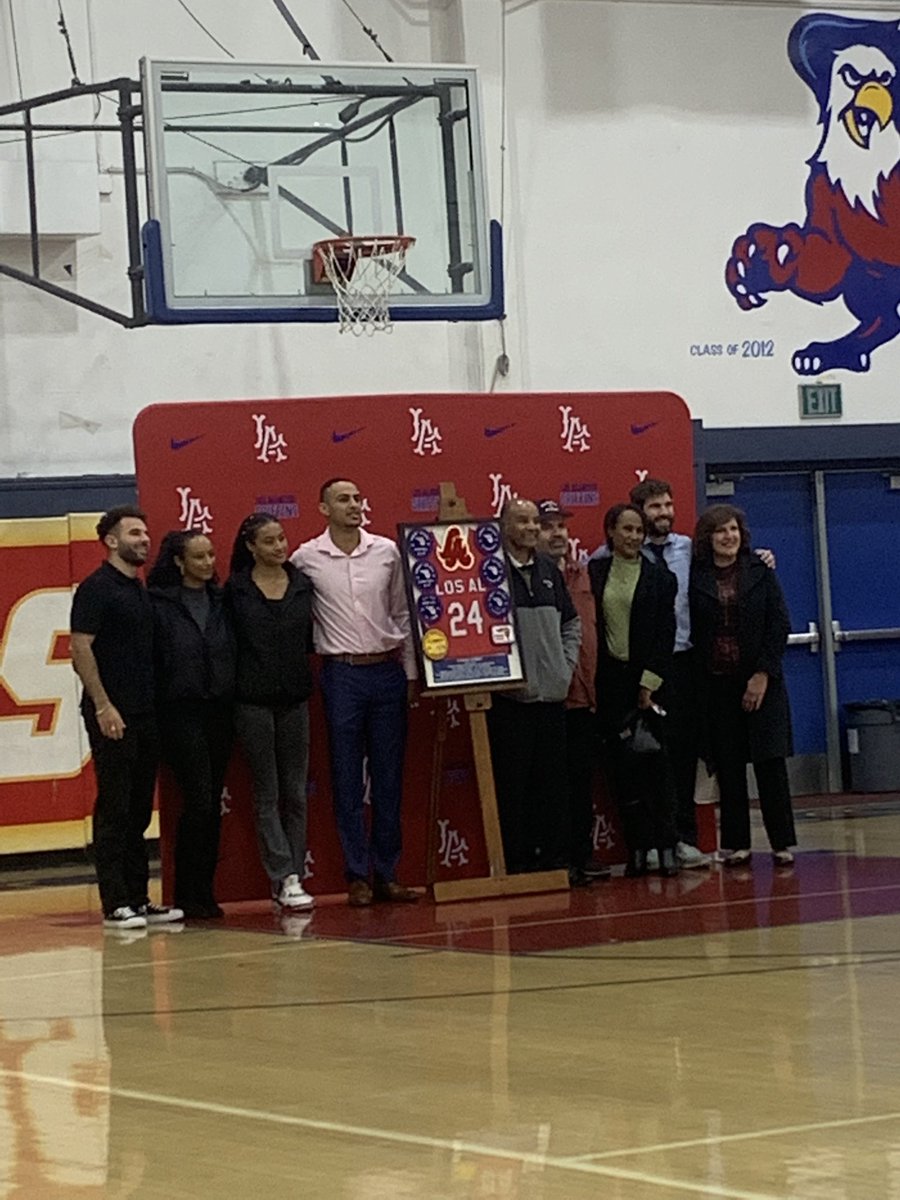 ScholSeries's tweet photo. On a night where former Griffin great @eworku23 had his jersey retired, #17 @LosAlBasketball defeats #15 @CypressCenturi1 67-48. Sophomore Liam Gray’s 27 points led the Griffins while fellow Sophomore Samori Guyness added 14. Junior Jonah Kim led had 14 for the Centurions. https://t.co/3bA57voQe5