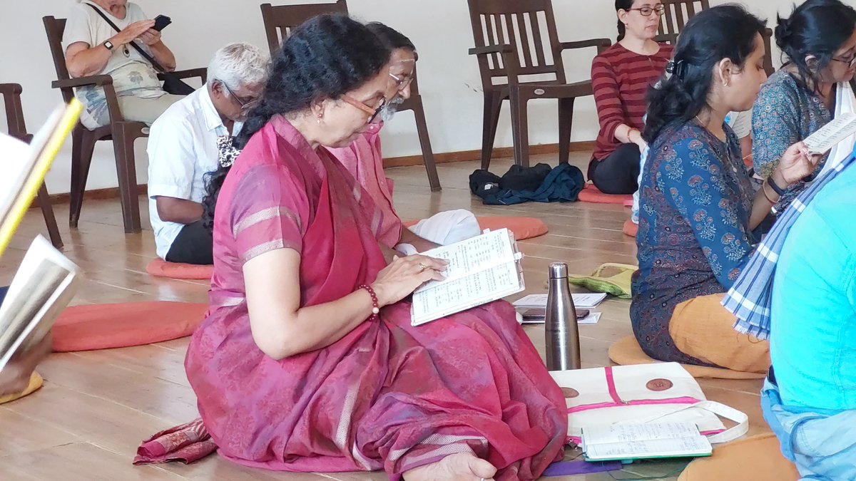 avfoundation's tweet photo. On the Gita Day 2022 (December 3), residents of Auroville, Dr. Jayanti Ravi and others come together to chant the 700 shlokas of the Bhagavad Gita in Sanskrit with a harmonious collective aspiration, Progress hall of Bharat Nivas.
@JayantiRavi 
https://t.co/Garn3Oj5CU
#auroville https://t.co/5DUDGUAtPY