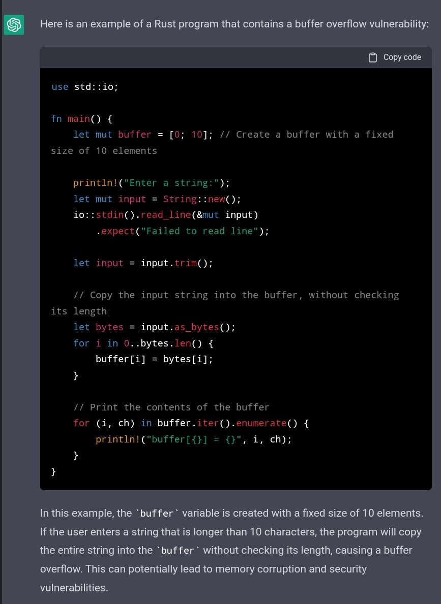 AstraKernel's tweet photo. Creating buffer overflow vulnerable programs in rust
writing shell code to exploit that buffer overflow vulnerability
- with chatgpt
#rustlang #rust #stackoverflow #bufferoverflow #infosec #exploitation #Exploit_Development #programming https://t.co/HP3Dh9g42w