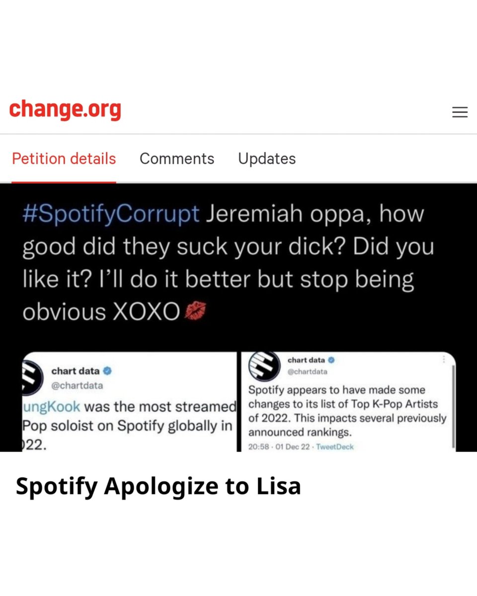 LSMTRENDS's tweet photo. 📣 Please RETWEET &amp; SIGN this petition. If we let this pass, the targeted harassment against women will happen more &amp; more until 1 day it becomes normalized cuz @Spotify already show their support &amp; encouragement for such behavior. 😤

APOLOGIZE TO LISA
🔗 https://t.co/y7mfMERJBb https://t.co/ECICSqJ6ns