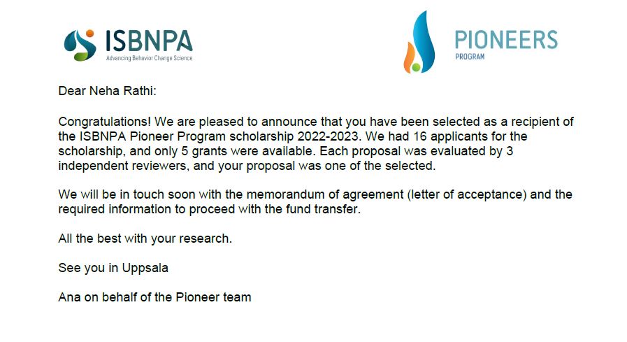 Uppsala calling!!! Delighted to receive the Pioneer Program Scholarship. Thank you <a href="/ISBNPA/">ISBNPA</a> for this award.