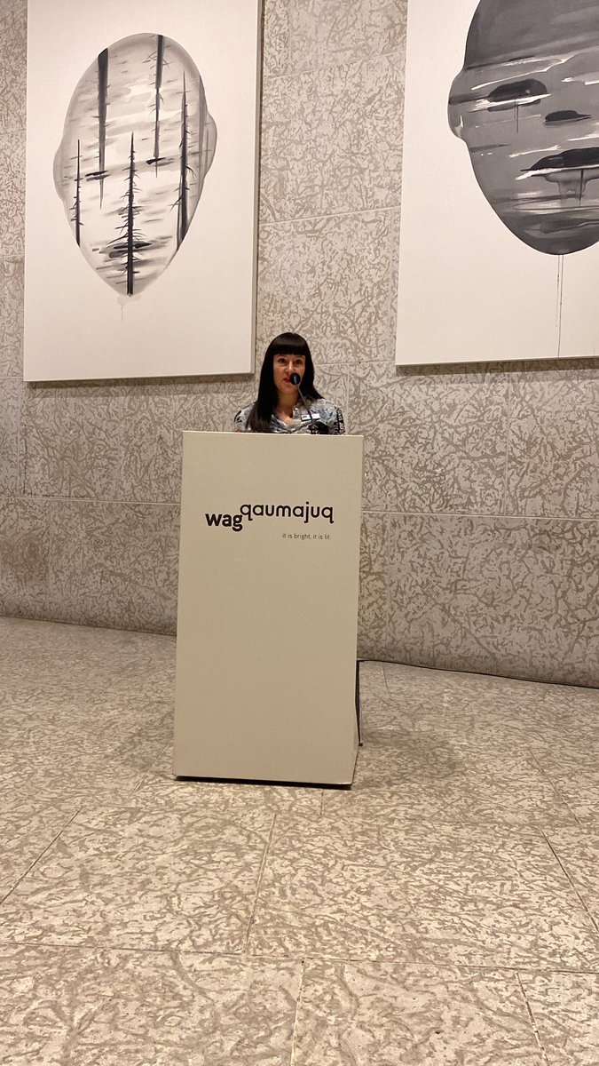 wag_ca's tweet photo. Curator @anecdotia speaking at the opening of Headlines: The Art of the News Cycle, celebrating @WinnipegNews 150th anniversary 👏 

We’re open tonight til 9 - FREE 🔥 https://t.co/2FDNfGeSCK