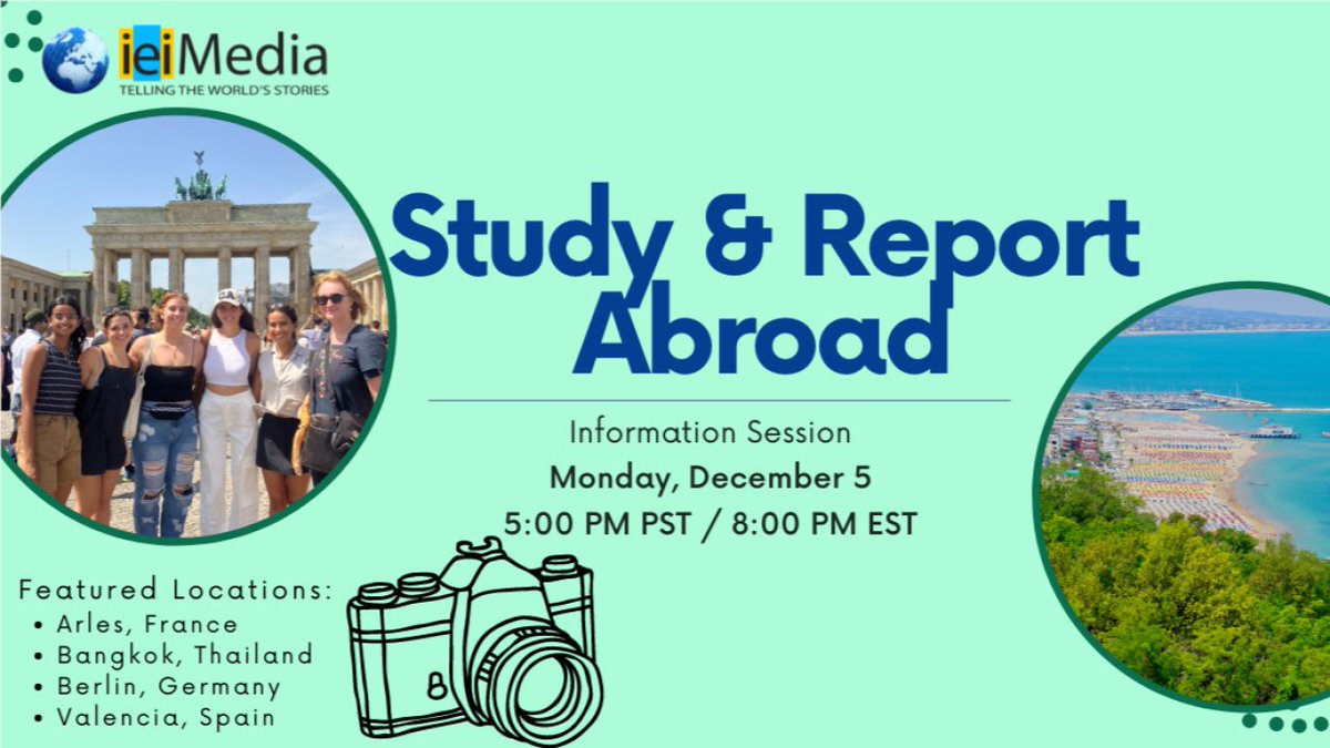 ieiMedia's tweet image. Report overseas with us this summer! It's not too late to register for Monday's info session about #studyabroad programs in #France, #Germany, #Spain and #Thailand.
Register here:bit.ly/3EGRdh4 @collegemedia  @NABJSTUDENTS @NAHJstudents @acpress
