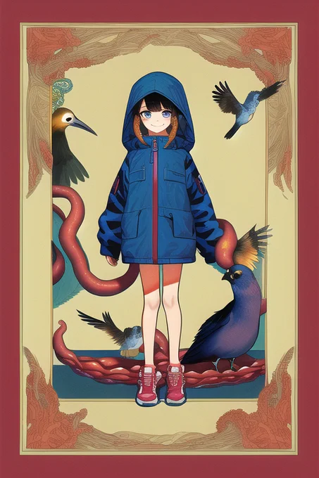 なんとなく、書物系で有効なタグを探してるんですけど、"The Birds of America"(『アメリカの鳥類』って有名なやつ)も有効ですね。  呪文はALTに。 #AIイラスト #AIArt #NovelAI #NovelAIDiffusion