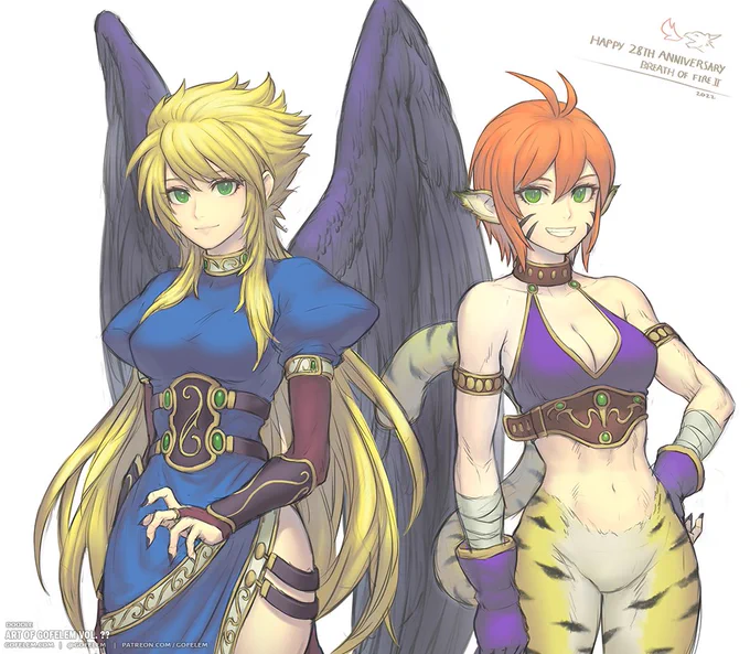 Nina &amp; KattHappy 28th Anniversary to Breath of Fire II!#BreathofFireII #BoF2 #jrpg #リンプー #ニーナ #ブレスオブファイア2 