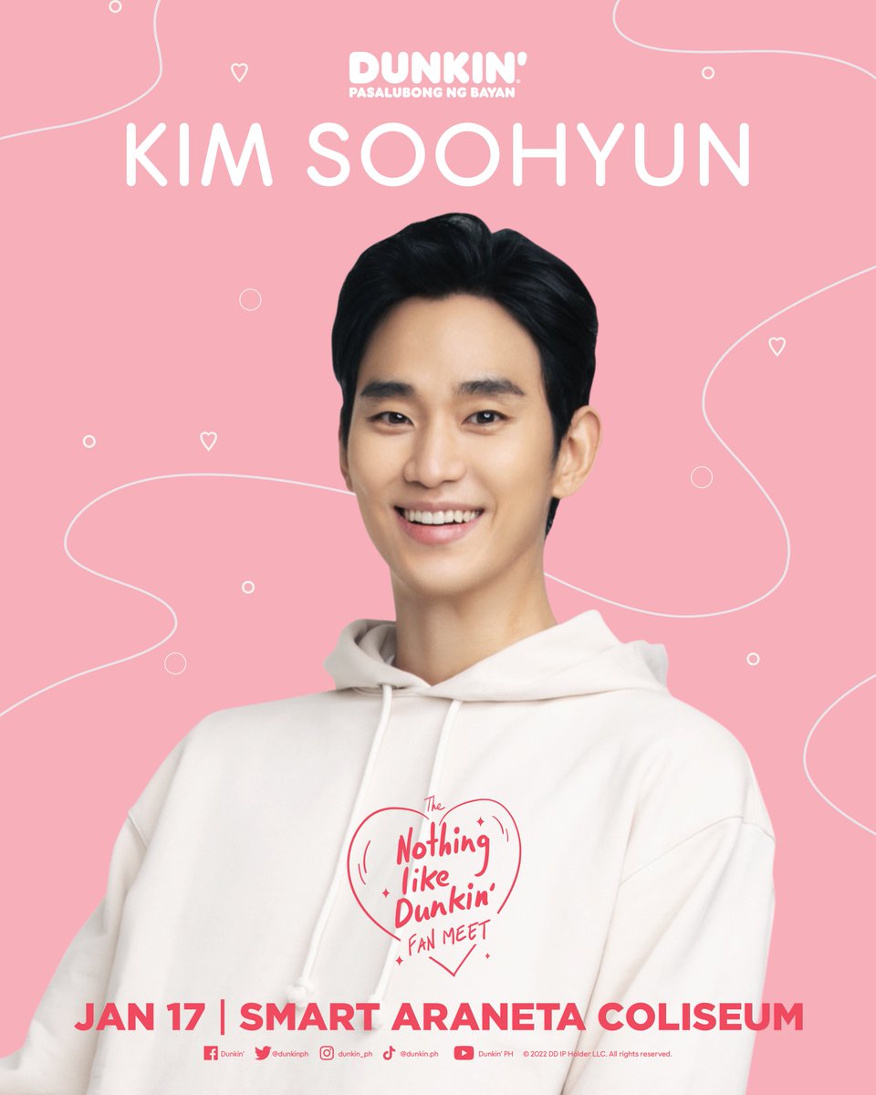 dunkinph's tweet photo. Annyeong! #DunkinPHxKimSoohyun 😍  
KIM SOOHYUN Fan Meet in the Philippines- SOON! Tickets will be available at select Dunkin’ stores. Stay tuned for more details. 💜🧡 https://t.co/70MxoCJVbq