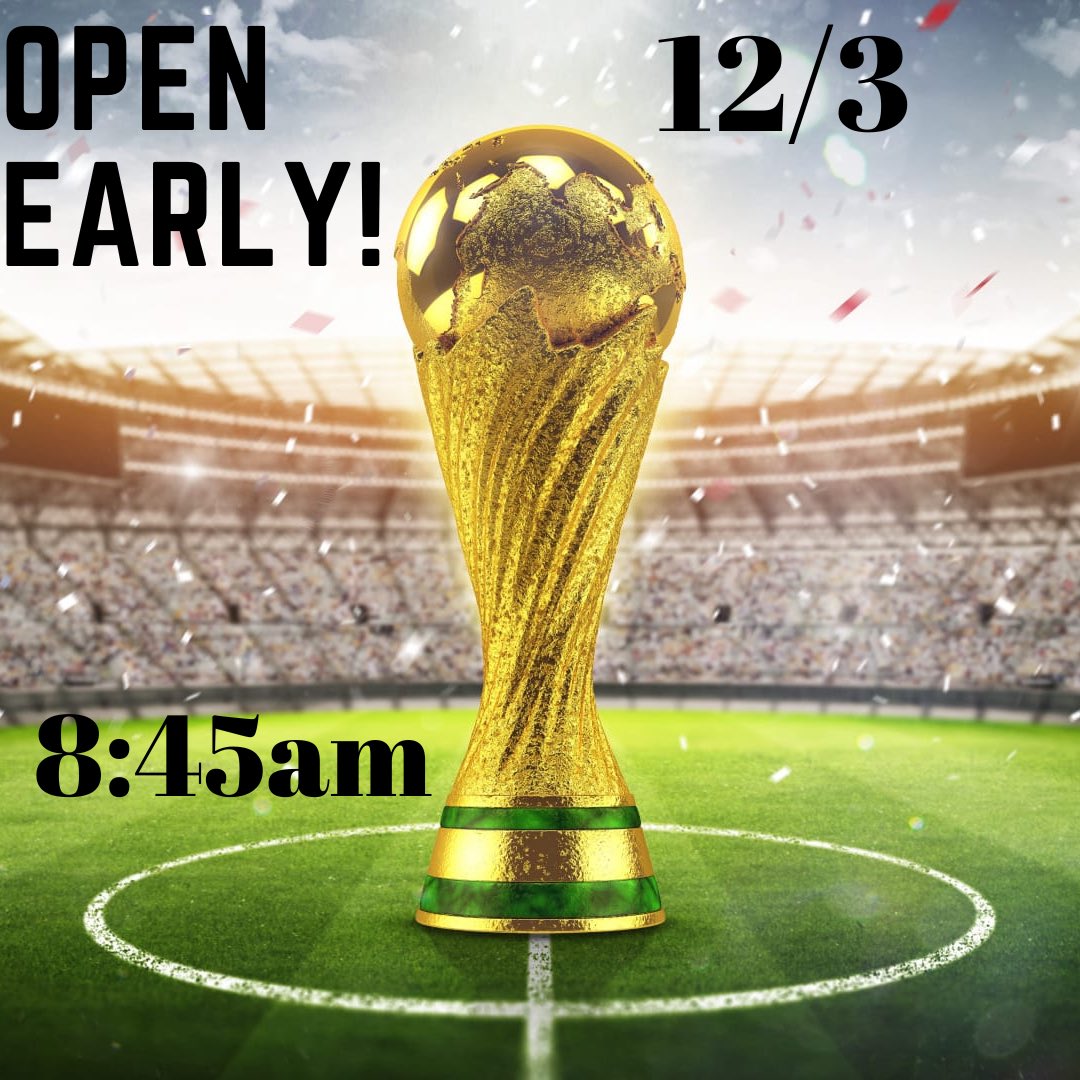 Hey y’all! Come join us tomorrow while we open early for the USMNT game vs. the Netherlands!!! Open at 8:45 tomorrow morning! Make sure you get here early to get your spot! USA!
