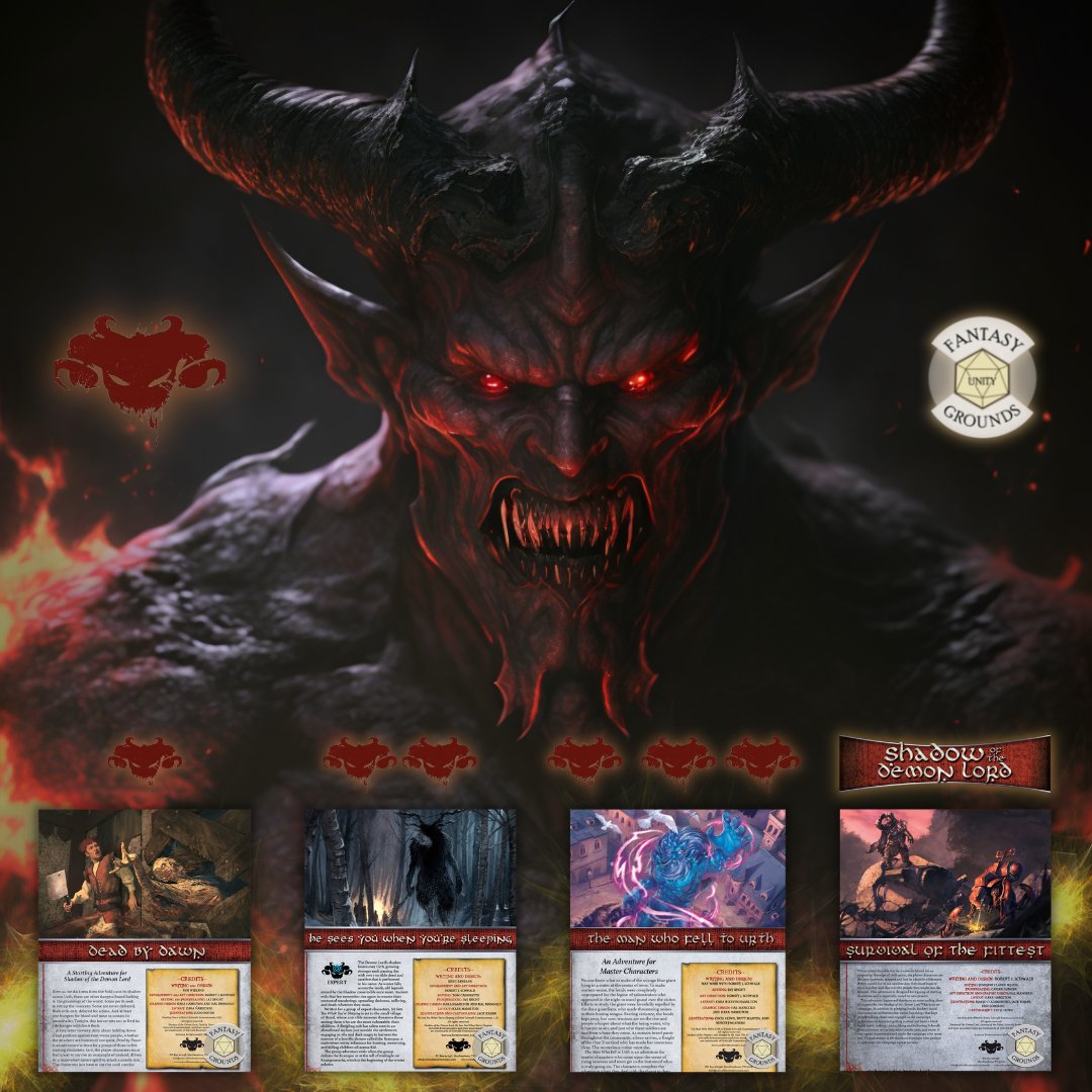FGACommunity's tweet photo. Shadow of the Demon Lord by @schwalb_ent and adapted to @FantasyGrounds2 Unity VTT platform. A building library of content and more on the way. Conversion quality is superb! Excited to play during #FGCon ! #vttrpg #rpg #gamemaster #shadowofthedemonlord
https://t.co/kiszwtWkll https://t.co/R66JlwgHf8