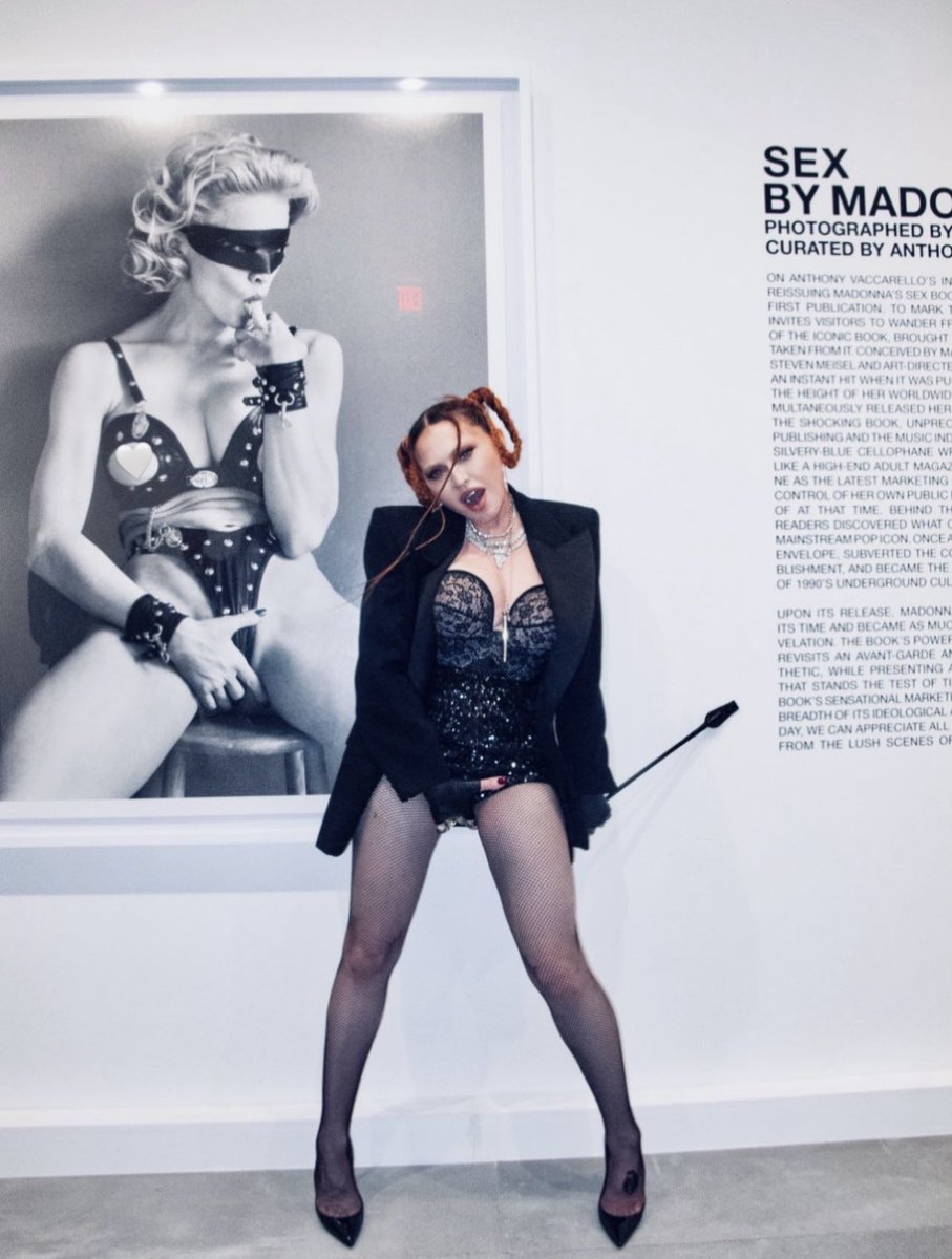Madonna's tweet photo. Last night…… S E X on the beach was unforgettable 

Thank you @YSL and Anthony Vaccarello for all of your support 🖤 to all my friends and fam who showed up! https://t.co/rRs1RSYcEN