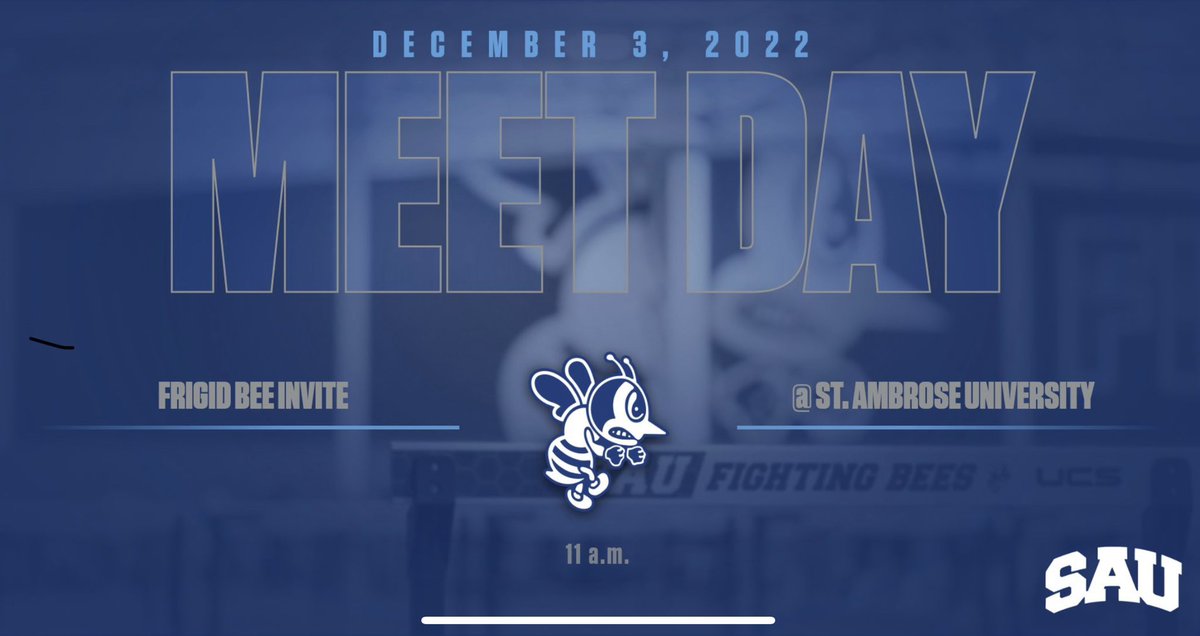 SAUTFXC's tweet photo. Frigid Bee Invite 
🗓️ Saturday December 3, 2022
🕛11:00 AM
📍St Ambrose University 🐝
📊 https://t.co/5pq0KUOmdp
#Gobees #StingersUp #saubees https://t.co/P9u5Jb83zt