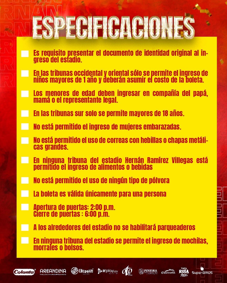 DeporPereiraFC's tweet photo. 🧵•Boletería 🏆• Finalistas, aquí todo lo que debes saber para acompañarnos en el partido de vuelta de la Gran Final🤩❤️💛 ¡TODOS, ABSOLUTAMENTE TODOS, AL HERNÁN! https://t.co/wKHPQWyiei