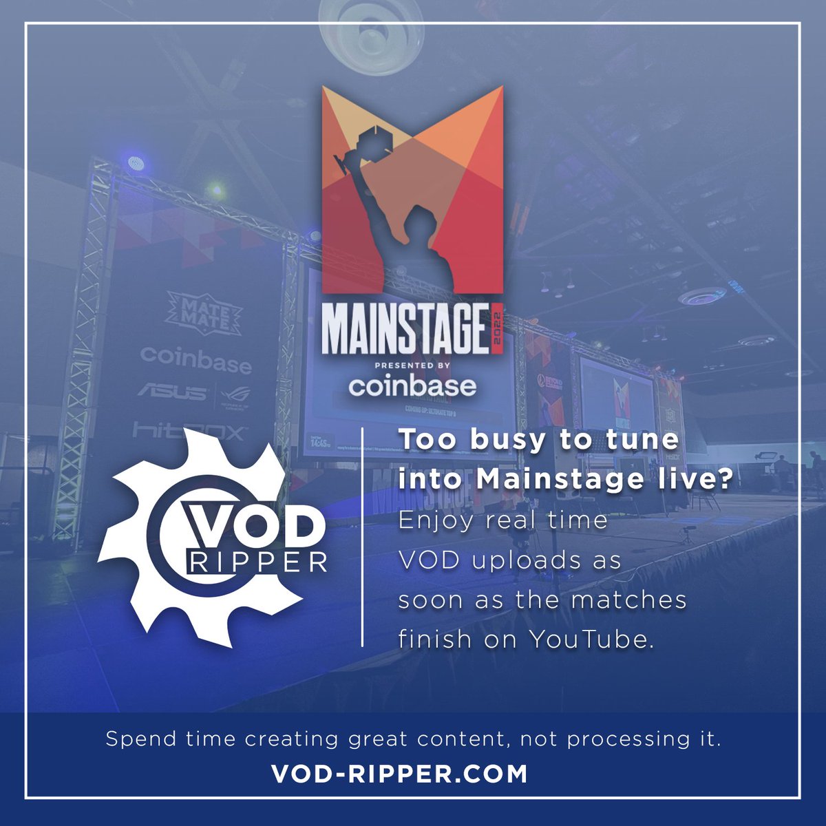 vod_ripper's tweet photo. We are incredibly honored to be servicing the legendary @BTSsmash in our first year of operation for #MainStage2022! 

Tune into the streams, but if you can't, catch the sets as soon as they finish on YouTube!

Request a demo at https://t.co/B6SMXpI9ZK! https://t.co/HMaJYLQ2w8