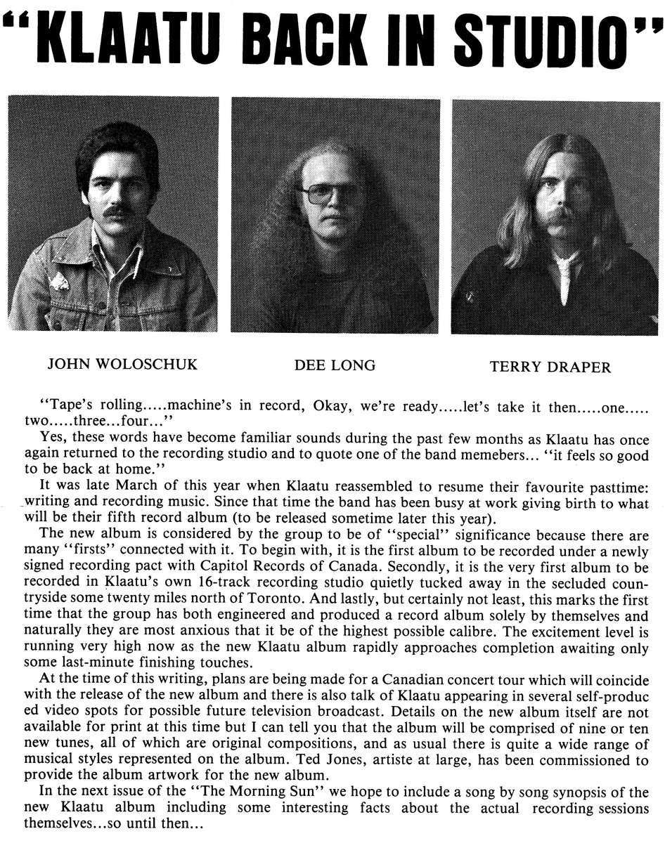 johnjonesmusic's tweet photo. I apologize for neglecting my music and business partner Dee Long's band @Klaatu in my posts. I was their biggest fan, and loved everything about their music and their approach to recording it. @deelong #klaatubaradanikto #TerryDraper #JohnWoloschuk
May 1981 Morning Sun. https://t.co/V5gvBWoYzg