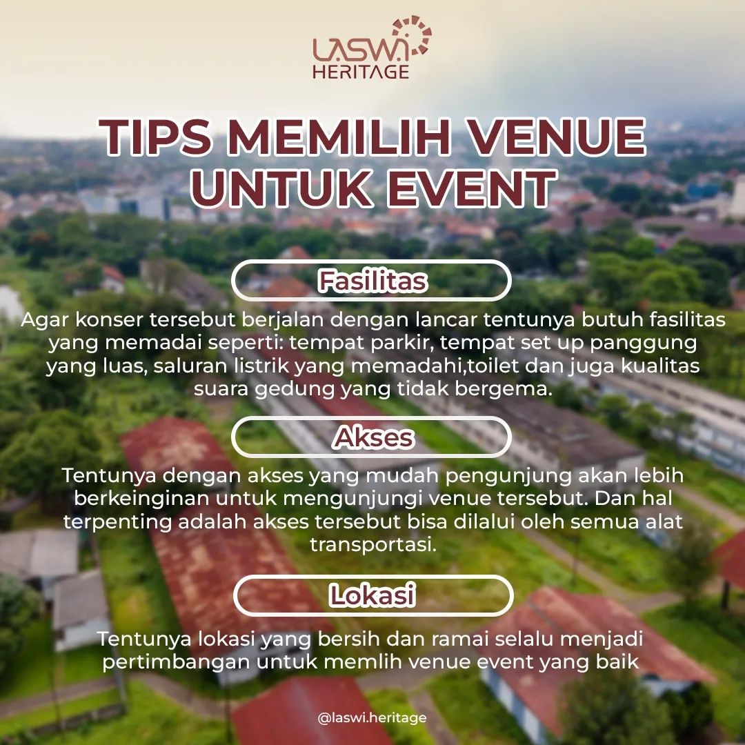 laswi_heritage's tweet photo. Untuk kamu yang mau adakan acara konser atau pertunjukan keren lainnnya, coba deh kamu perhatikan beberapa hal diatas....

Info Klik :  https://t.co/usX53Fgq8O

Alamat :
Jl. Sukabumi No. 20, Bandung, Jawa Barat

#bukansekedarruang  #WisataBandung #LaswiHeritage #LaswiCityHeritage https://t.co/TE97ESvIMZ
