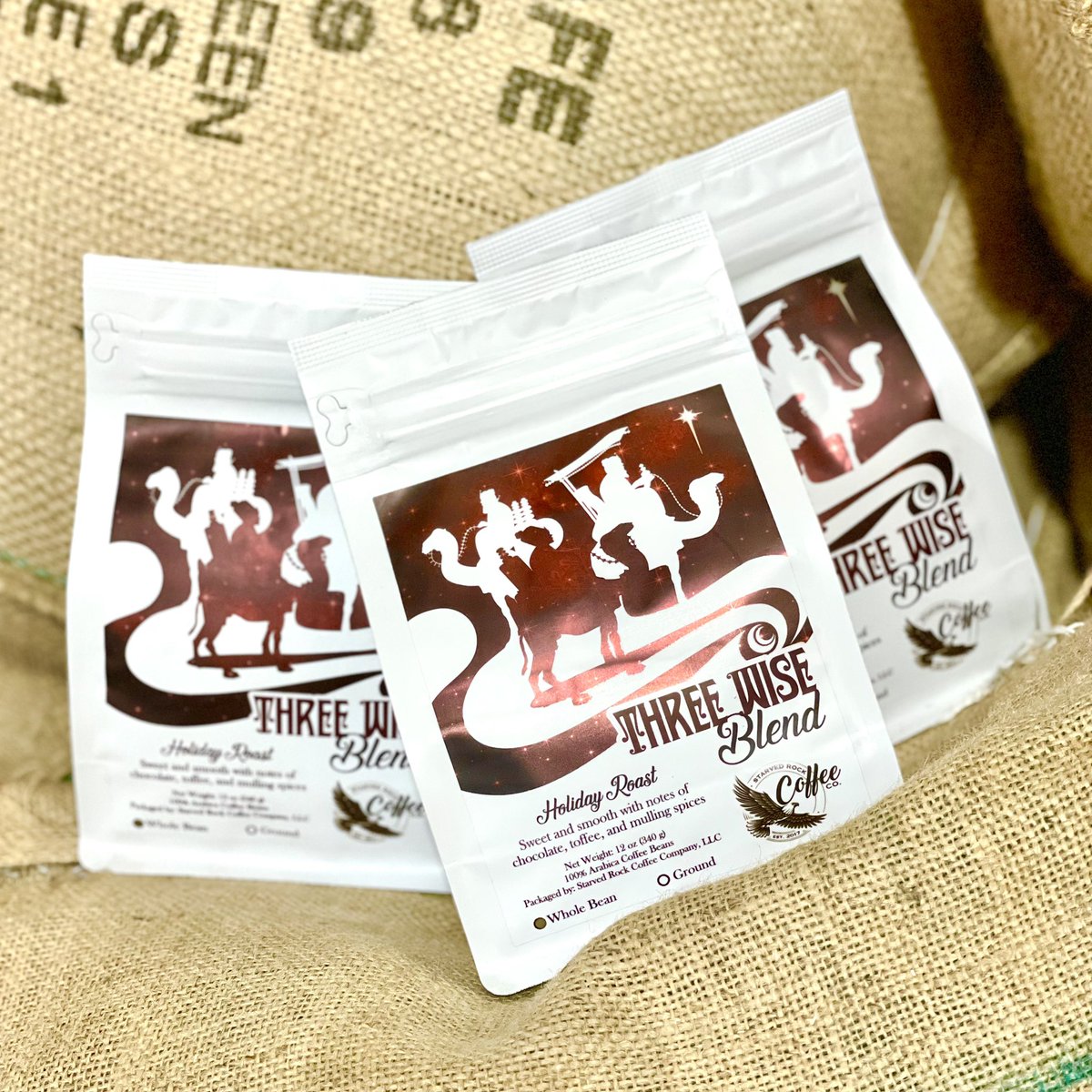 Three Wise Blend Holiday Roast for 2022!  Chocolatey Colombian and fruit forward, washed Ethiopian blend together to create a cup that is so unique. It is clean, smooth and sweet with lovely notes of chocolate, toffee and dried fruit! #HunterBidensLaptop #Coffee #CoffeeTime #FYP