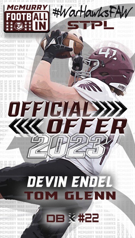 Proud to announce that I have received an offer from McMurry University! <a href="/CoachSnyde/">Will</a> @Coach_Kraus @GlennGrizFB