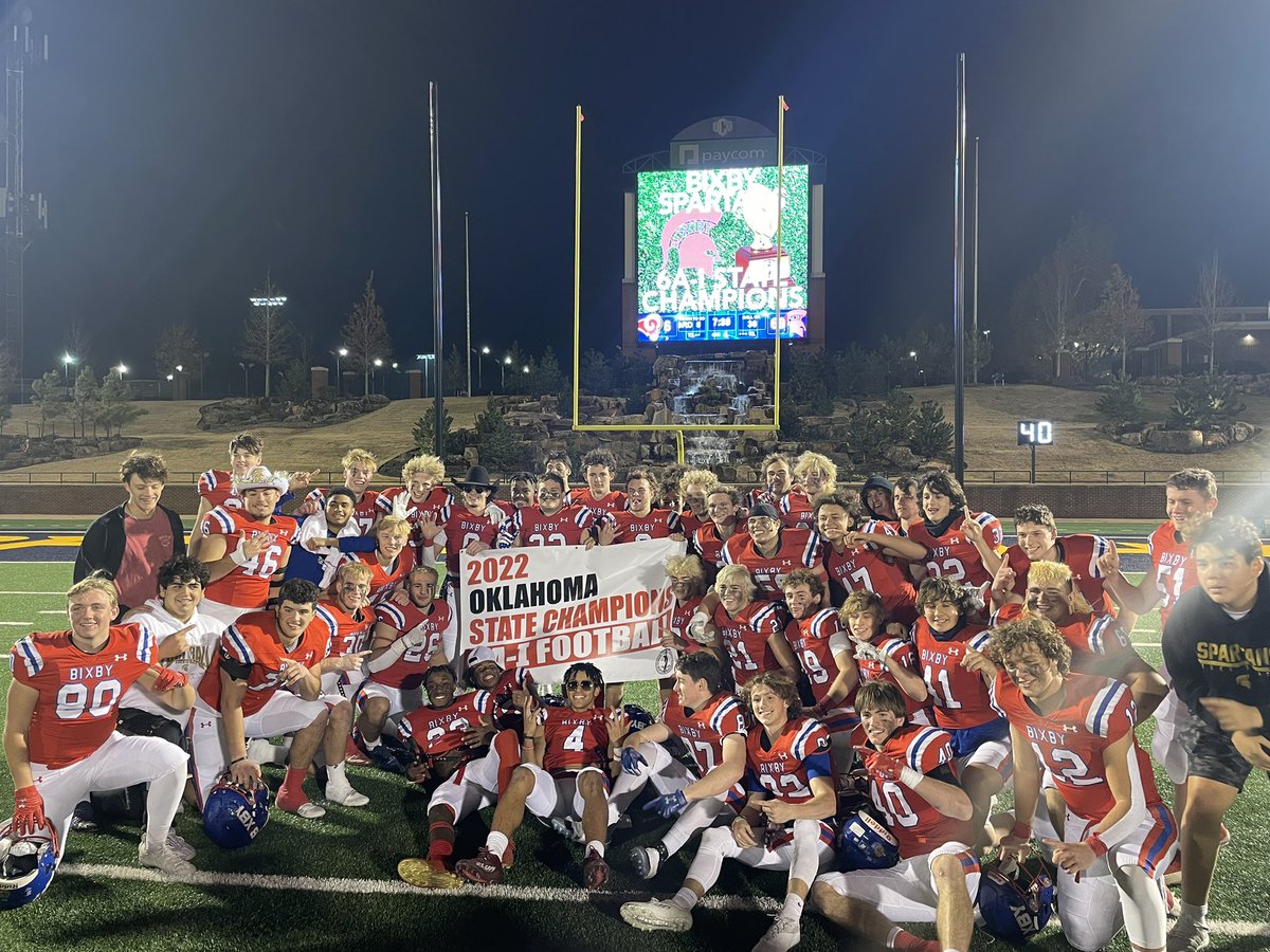 Bixby beats Owasso 69-6. 6A-1 state champions. 

1st title in Oklahoma’s biggest class. 8th gold ball in 9 years. #OKPreps