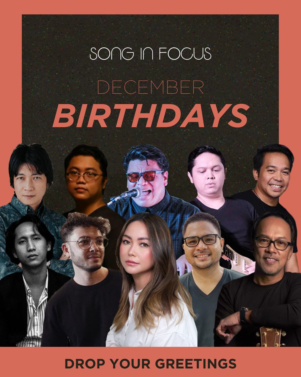 SongInFocus's tweet image. Happy birthday to these Song In Focus featured artists for December! 

HBD to @clemcastro, Almond of @pusakalyemusic, @itchyjazz, @chinosingson, @MiroEveryday, Ray of @TheEarsAreEarly, @iamdaveylangit, Dave Lamar, @YengPLUGGEDin, @noelcabangon!

#SongInFocus