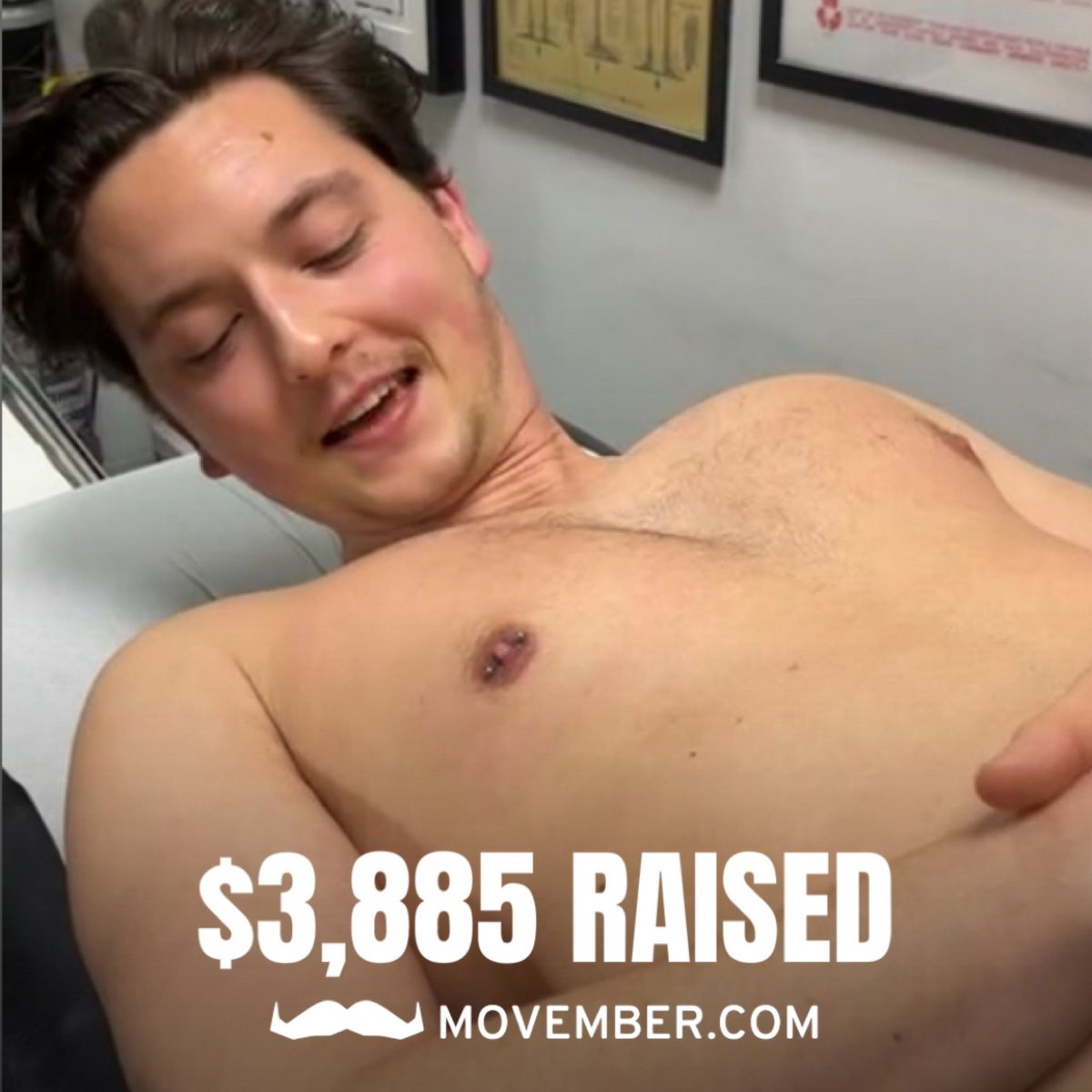 FakeLiamGraham's tweet photo. I said if we beat last year’s fundraising total, I’d get my nipple pierced. 

$3,885 later, proud to say we raised a ton of money and started a lot of conversations around men’s health initiatives 🤝

#Movember #Movember2022 
👨‍🦰 https://t.co/RnnPPc5I1l https://t.co/S9Ly2MuKkz