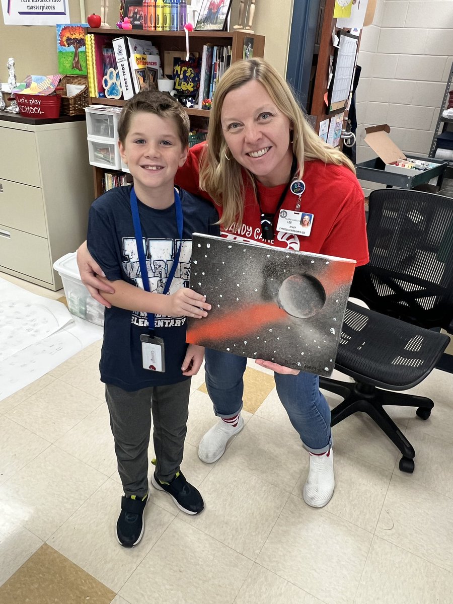 I love when my students create art and then choose to gift it to me. Thomas was so excited to give me this awesome space painting.  He’s such a great kid and the best part is he’s my neighbor as well! <a href="/WarnerCFISD/">Warner Elementary</a> <a href="/CFISDArt/">CFISD Visual Arts</a>