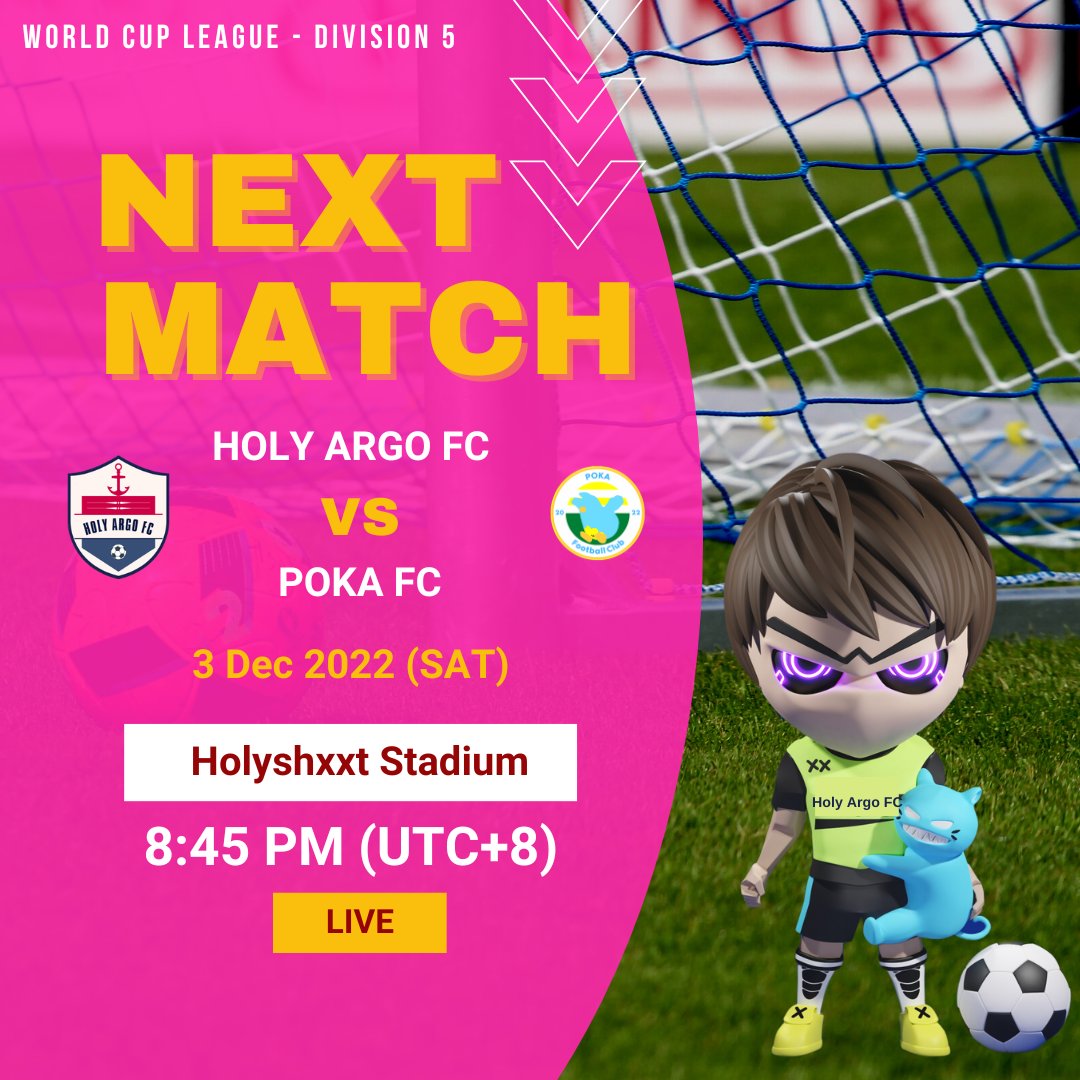 holyargofc's tweet photo. Holy Argo FC VS POKA FC
Date: 3 Dec 2022
Time: 8:45PM (UTC+8)
Venue: HolyShxxt Stadium
https://t.co/30WQhg1iRR
@holyshxxtnft
#holyshxxtnft #nftplayer #football #footballmanager #communitygamefi #nft #worldcupleague #pokafc https://t.co/z3R9N13ni2