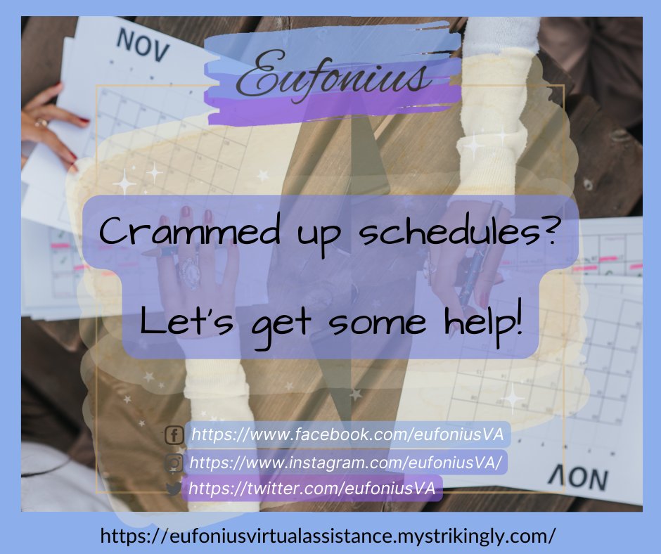 dothackenslash's tweet photo. CRAMMED UP SCHEDULES? LET'S GET SOME HELP!😁
A well-managed calendar will help you prioritize tasks &amp; meet deadlines accordingly. 💯 GET YOUR CALENDAR MANAGED BY A VA NOW❗️
✅my website
https://t.co/Qt9GEGU7b2
😉
Socials: https://t.co/ZPKbLfznlB
#eufoniusBrand #CalendarManagement https://t.co/3VvEPqHPzg