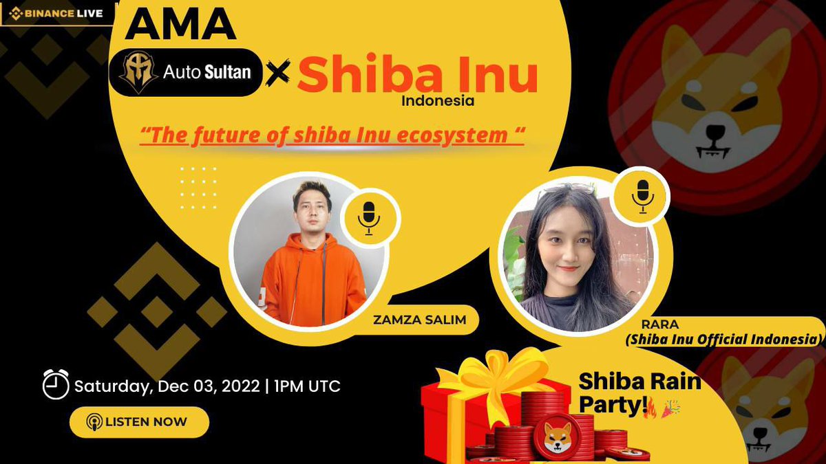 Autosultan_team's tweet photo. βWe Present #AMABinanceLive with @Shibtoken @ShytoshiKusama @mirrramenn π¦
π Des 03rd, 2022
β° 01.00 PM UTC
60 min of #shibteam will be with you! π
π¦ Where?
https://t.co/3108A7HhB1
Remember and use the hashtag #ShibAMA to spread the word!
#shiba #Bone #Leash #Shibarium https://t.co/6X4r2vvvBc