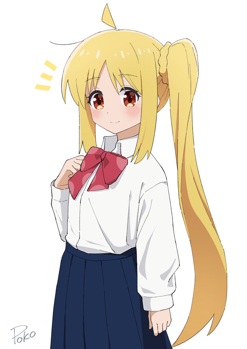 ijichi nijika 1girl solo blonde hair skirt long hair shirt side ponytail  illustration images