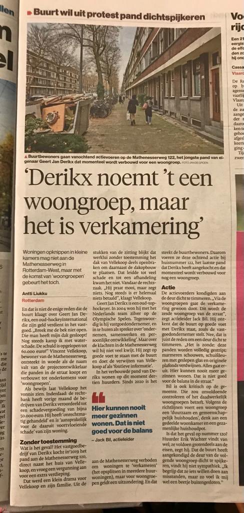 Dit is waarom we vandaag actie voeren: ‘Derikx noemt ‘t een woongroep maar het is verkamering.’ Bewoner van de #mathenesserweg zijn er niet blij mee!