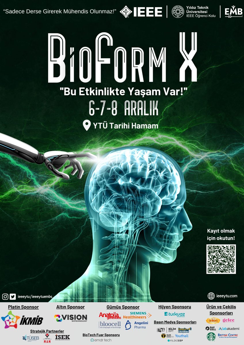 ieeeytu's tweet photo. İşte karşınızda BioForm X etkinliğimizin ana afişi! Tıpta mühendislik uygulamalarını konu alan ve kimya, ilaç, gıda, biyoteknoloji, biyomedikal gibi sektörlerde öncü firmalar ve yetkin konuşmacıları ağırladığımız BioForm X 6-7-8 Aralık'ta YTÜ Tarihi Hamam'da! Hepinizi bekliyoruz! https://t.co/avgHQlC2Nv