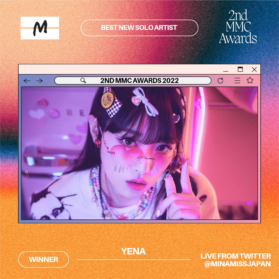 MinaMissJapan's tweet photo. The winner for Best New Solo Artist at #MMCA2022 is.. 

🏆👏
YENA (@YENA_OFFICIAL)

#MMCA2022 @MinaMissFiles https://t.co/Rt3sXedY2i