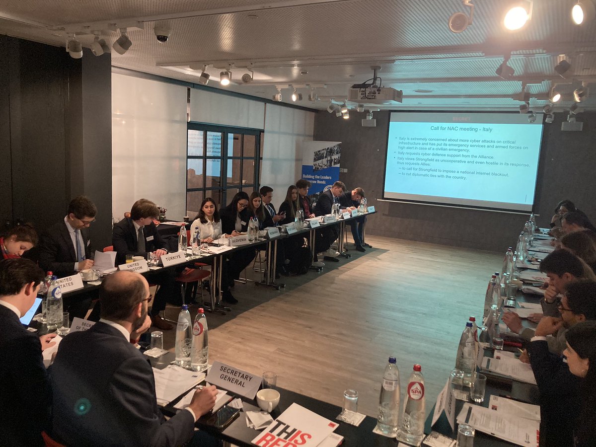 YPFPBrussels's tweet photo. 💥Participants of today's Model NAC face a fictional scenario of #cyberattacks against #Italy.

🛡Together, the 30 Allies have to find a #consensus regarding which actions to take.

#YPFPNATOSeries https://t.co/CG6DEYXIK0