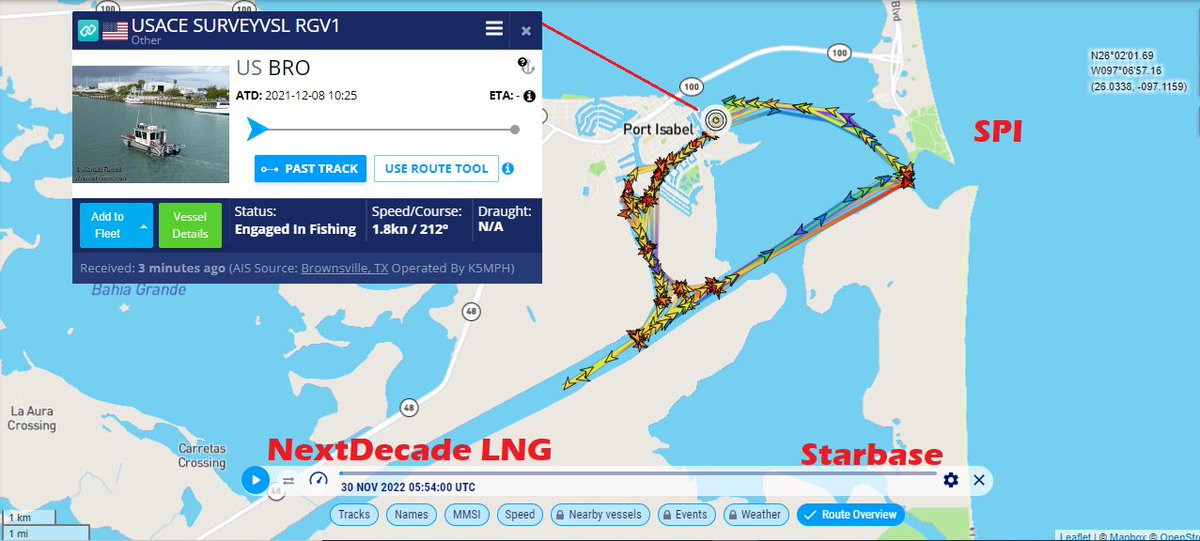 CowboyDanPaasch's tweet photo. Corps of Engineers mapping overnight ahead of Port Brownsville channel reshaping for Panamex size LNG carriers. #RioGrandeLNGProject #NextDecadeLNG https://t.co/cXv5xZy0E0