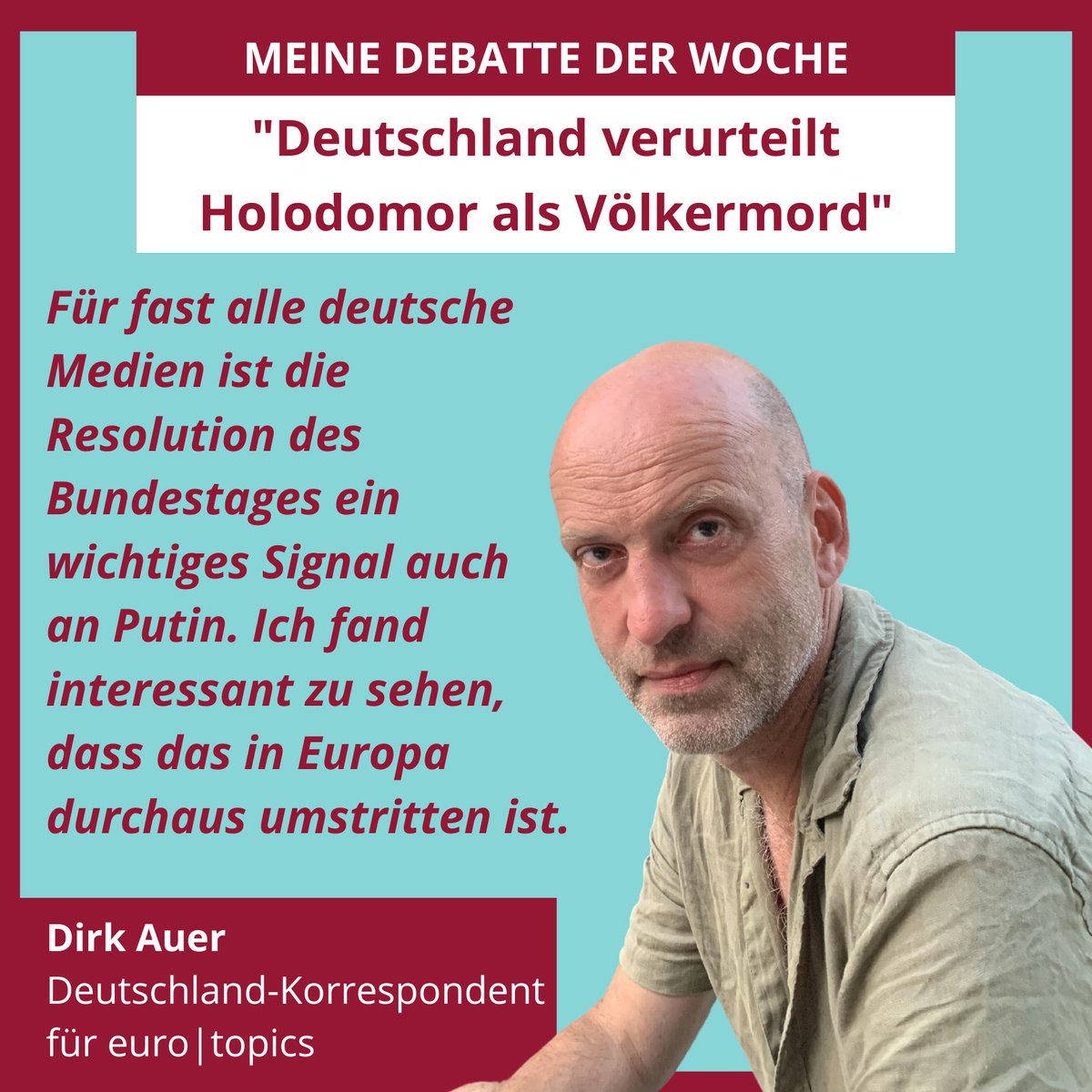 eurotopics's tweet photo. Der Deutsche Bundestag hat in dieser Woche eine Resolution verabschiedet, die den #Holodomor in der Ukraine 1932/33 als Völkermord anerkennt ▶️ https://t.co/dV9M63XpHY und ▶️ https://t.co/a2JEX7SuoC 

Das ist die Debatte der Woche für Dirk Auer. https://t.co/rIlzb1X2HW