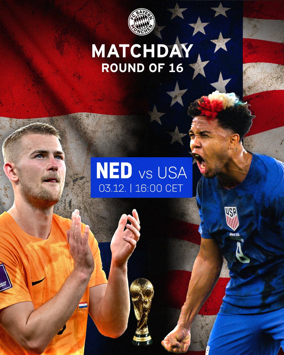 FCBayernEN's tweet photo. 𝙈𝘼𝙏𝘾𝙃𝘿𝘼𝙔 🇳🇱 🆚 🇺🇸 

The knockouts begin! Good luck @mdeligt_04 👊 

#MiaSanMia #NEDUSA https://t.co/lVGTR1ELTO