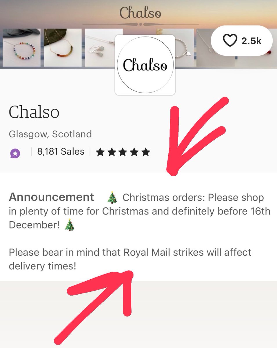 Royal Mail strikes are causing delays to delivery so please shop now for Christmas, don’t leave it to the last minute! 

#SmallBizSatUK #UKGiftAM #UKGiftHour #RoyalMailStrikes 

Chalso.com