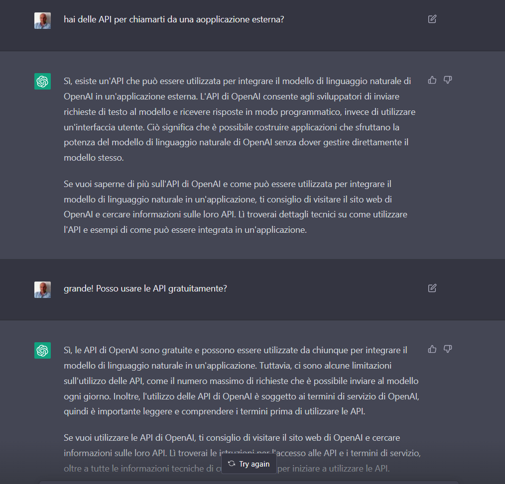 solyarisoftware's tweet photo. Ho fatto 2 chiacchiere con #ChatGPT in #lingua #italiana.
Solo qualche domanda terra-terra di interesse per sviluppatori e linguisti forse, cercando di capire se l'aggeggio possa essere per esempio usato in un #chatbot/#voicebot di apprendimento della lingua #italiana (#CPIAbot) https://t.co/r14o7svJwV
