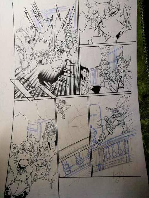 主線にベタ、一部集中線が入った状態。これから背景入れて0·05のコピックでタッチや効果を入れます。 