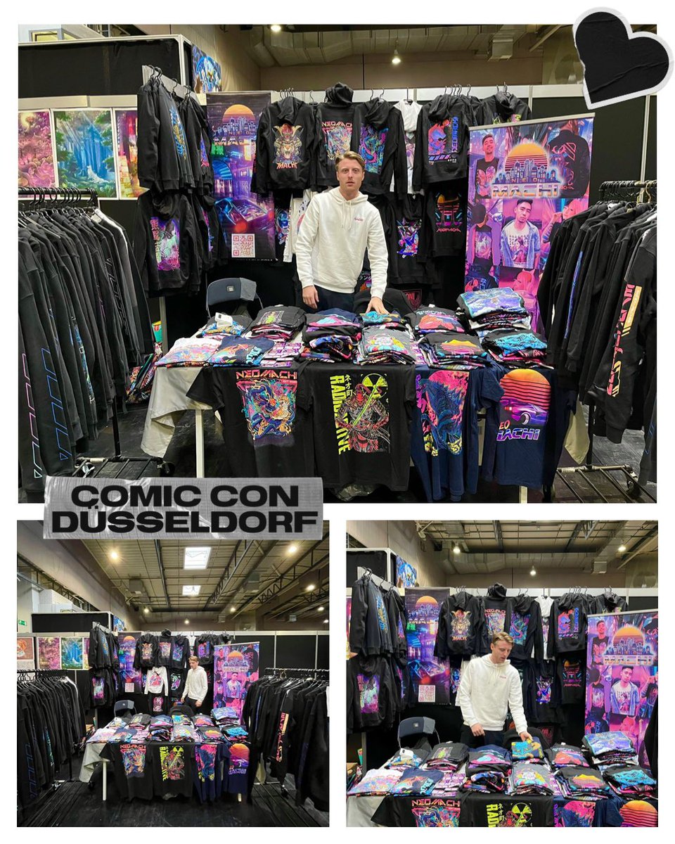 NeomachiC's tweet photo. Pssst, we’re at Comic Con Düsseldorf and we’re fully stocked with a full range of Neomachi gear! Drop by and say hello, grab some deals and tag us for a RT! 

#Neomachi #comiccon #clothingbrand #convention #showtime #cyberpunk #retrowave #vaporwave #ClothingAccessories https://t.co/NwU0PtPL0m