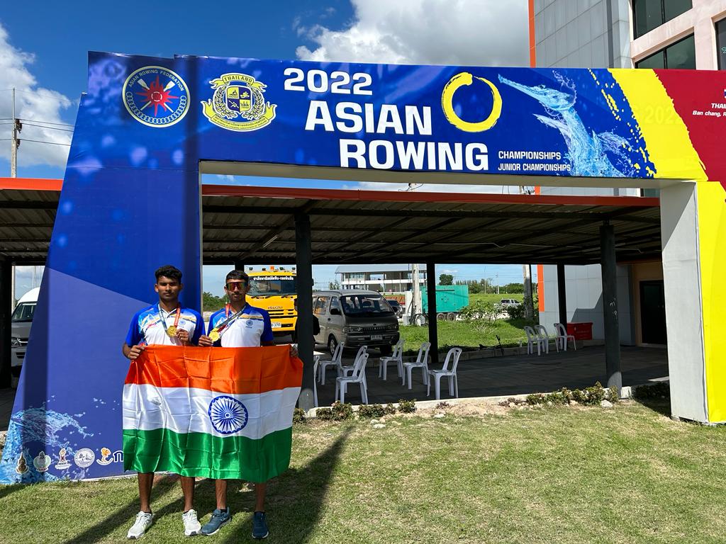 IndiaRowing's tweet photo. 4 medal haul for India, at the Asian Rowing Championships, Pattaya, Thailand. 
#Gold : JM2x                                      
#Silver :M2x &amp;  LM4- &amp;  #Bronze : M4- 

Stay tuned for another day of racing!
@Media_SAI @DGSAI @ianuragthakur @WorldRowing 
@WeAreTeamIndia https://t.co/VtgSjqvXcP