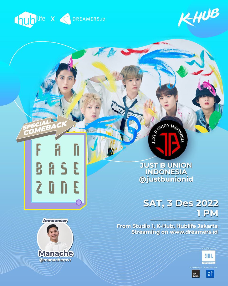 DreamersRadioID's tweet photo. Go streaming #FANBASEZONE now ada Announcer @manachemvrr bareng chingudeul dari @justbunionID 🤗🤗🤗
🗓️ 3 Desember 2022 jam 1 siang
📍 K-Hub Hublife Jakarta
▶️ https://t.co/BxUsK4jj6M
#dreamersradio #dreamersid #dreamersnetwork #justb https://t.co/gQlBUA2Mil