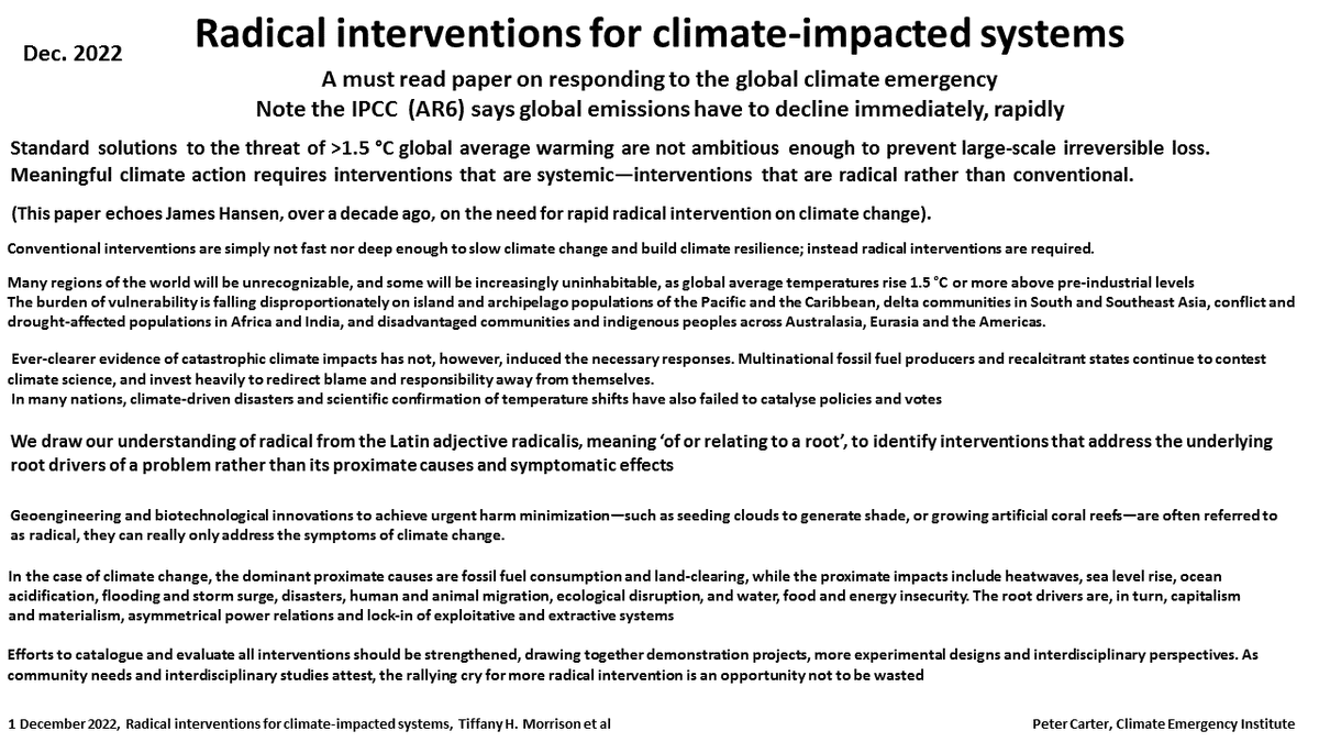 PCarterClimate's tweet photo. Dec. 2022 RADICAL INTERVENTIONS for climate-impacted systems
A must read paper on responding to the global climate emergency
https://t.co/I7xZFRjoA1
#climatechange #climatejustice #globalwarming https://t.co/7NJnRQrRL0