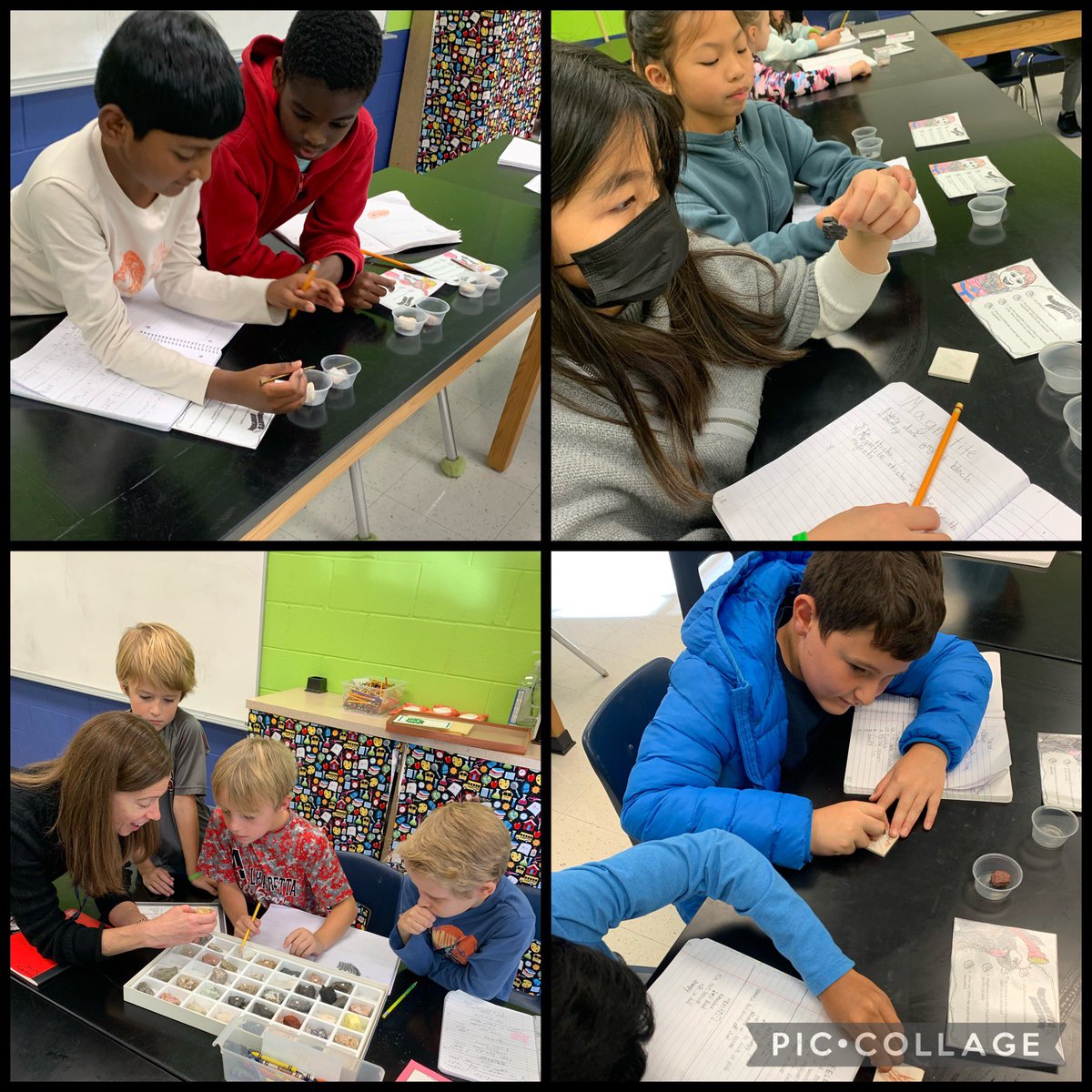Another great day in the LWE STEM lab with 3rd grade! Exploring and classifying rocks with streak tests, hardness tests, magnets and more! #LWESTEM #lwegators