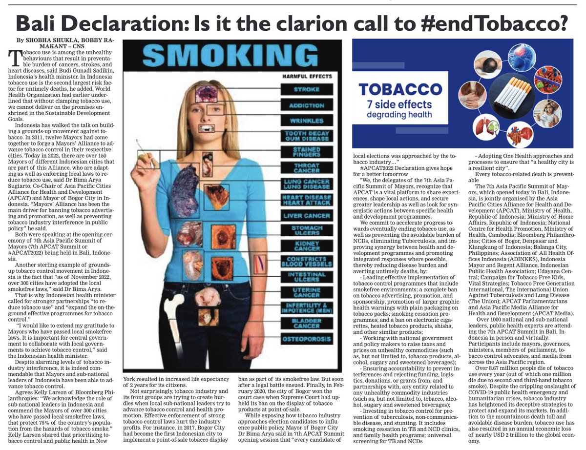 APCATNCD's tweet photo. #PublishedToday | Indonesia's Health Minister @BudiGSadikin raises alarm on rising #NCDs due to #tobacco use, promises stronger action

Mayors, subnational leaders at #APCAT2022 adopt strong Declaration to #endTobacco, prevent #NCDs, #endTB &amp; a lot more!

https://t.co/D3JnNXzHUn https://t.co/m0qAqFTa8f