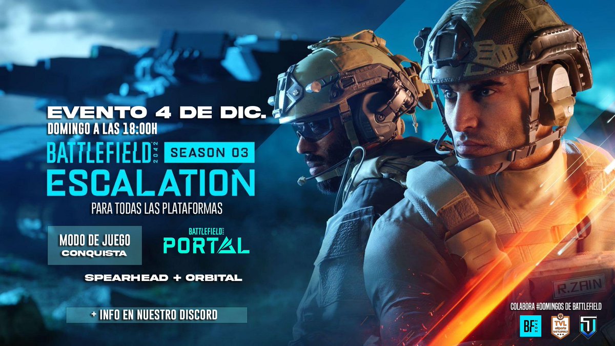 🔥 Evento SEASON 3 <a href="/battlefield_es/">Battlefield Spain</a> para todas las plataformas 🎮🖱️

➡️ Streamers, directos, sorteos, premios

📢 Servidor en #BATTLEFIELDPORTAL 

📝+ Info del evento en nuestro <a href="/discord/">Discord</a> :

discord.gg/B5ShypDe