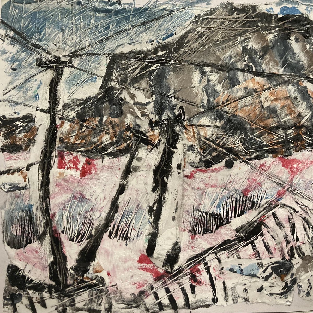 Cranky. 

<a href="/SeymourPip/">Wallace Seymour</a> oil paints, but no, #charcoal and #collage on card.