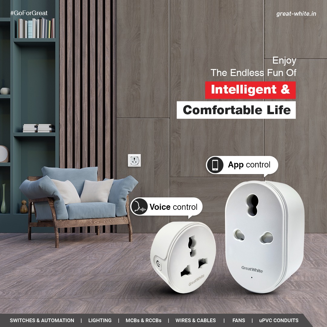 Me: Hey smart plug, switch my life to convenience. 
GreatWhite Smart Plug: You're all set!

#GreatWhiteElectricals #GreatWhiteGlobal #GorForGreat #SmartPlug #Innovation #Technology #Smarthomes #smartswitch #voicecommand #connect #controlhome #smarthomeindia #homeautomation