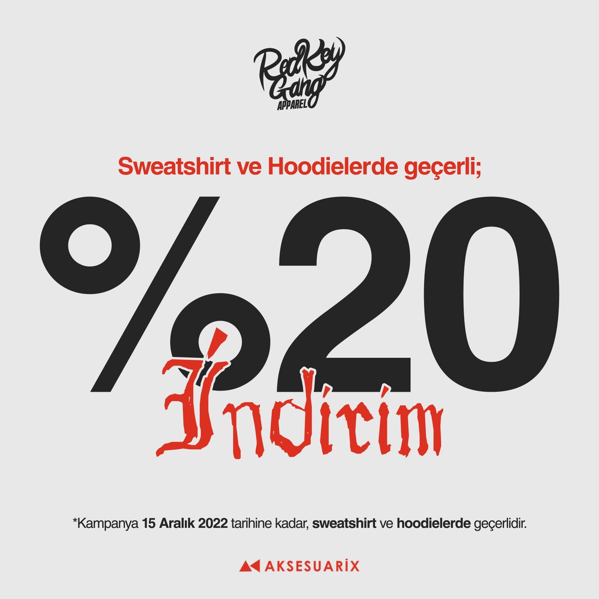 Sweatshirt ve hoodielerde geçerli %20 indirim! 🎯

*Kampanya 15 Aralık 2022 tarihine kadar, sweatshirt ve hoodielerde geçerlidir.

aksesuarix.com/redkeys

<a href="/RedKeysMusic/">RedKeys Music</a>