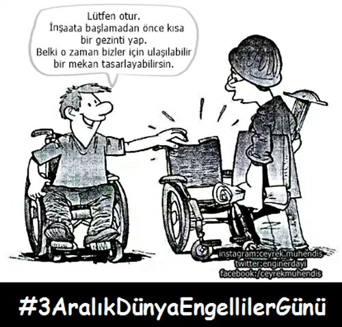 Bugün değil, her gün hatırlamak gerek. Engelsiz bir yaşam ortamı tasarlamak bizimle mümkün. Onlara 'ENGEL' olmayın. 
#mühendis #engelsizdünya  #3aralıkdünyaengellilergünü #engelleriaşıyoruz #engeltanimiyoruz