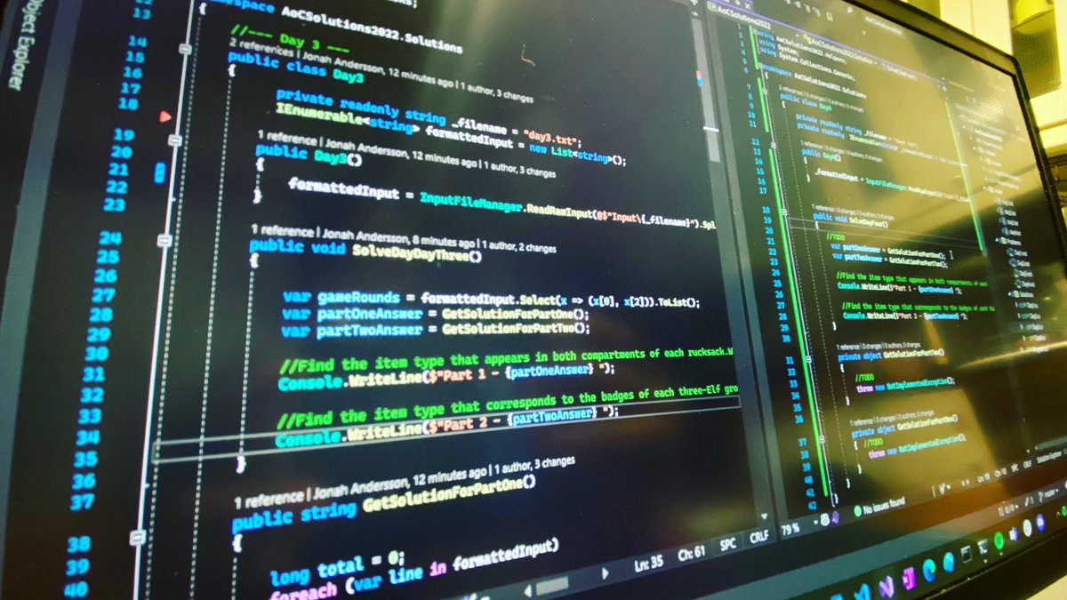 cjkodare's tweet image. Up early for my morning routine regardless if it’s weekend! 

Started with coffee ☕️, music 🎶, coding C# 👩🏻‍💻 solved Day 3 of #AdventOfCode 2022 🎉🎄

Time to focus writing my book soon 📖 
I’m looking forward to dress up our Christmas tree later🎄 

#morningcoding #csharp #dotnet